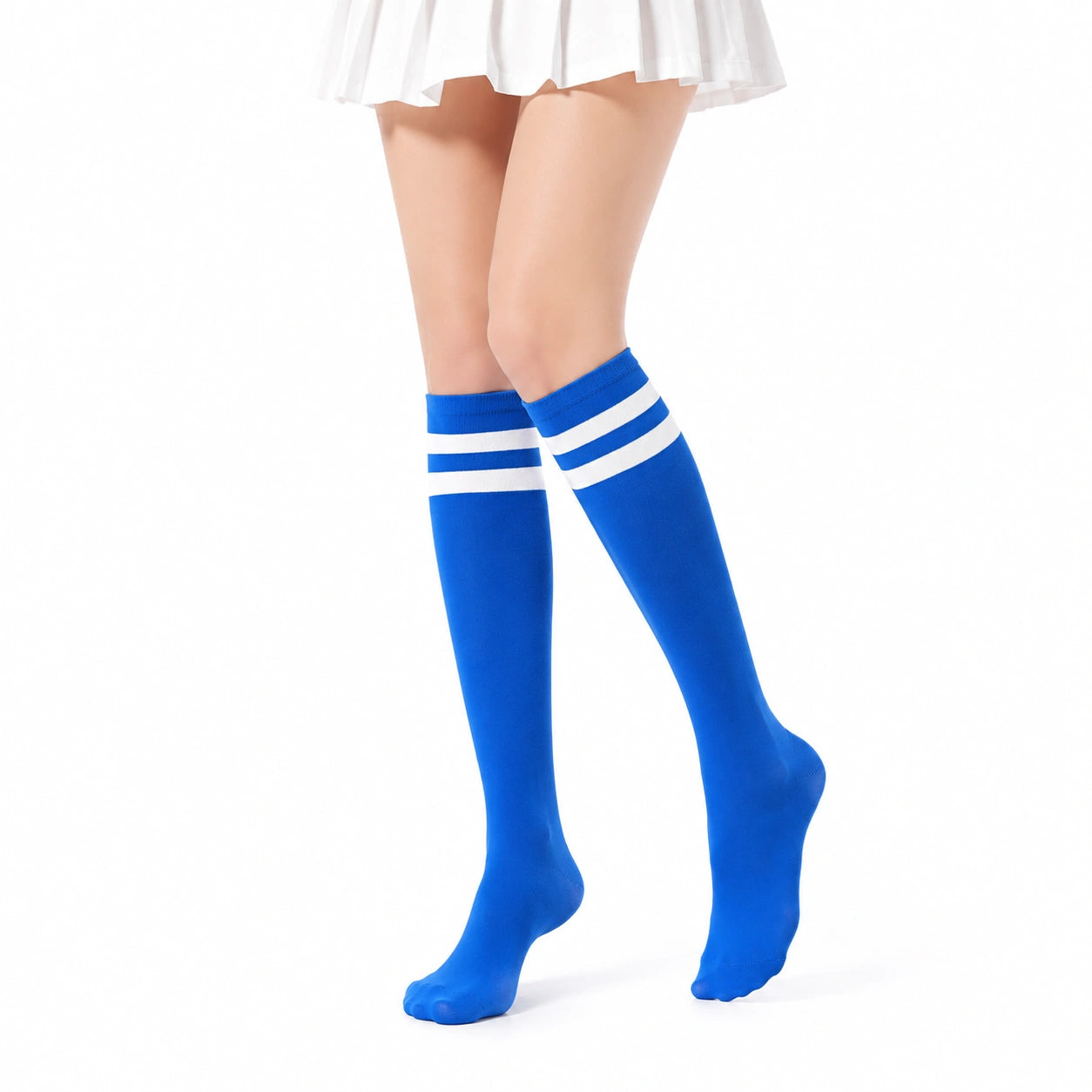 Calcetines hasta la rodilla talla 39-42 de punto azul y blanco estilo deportivo