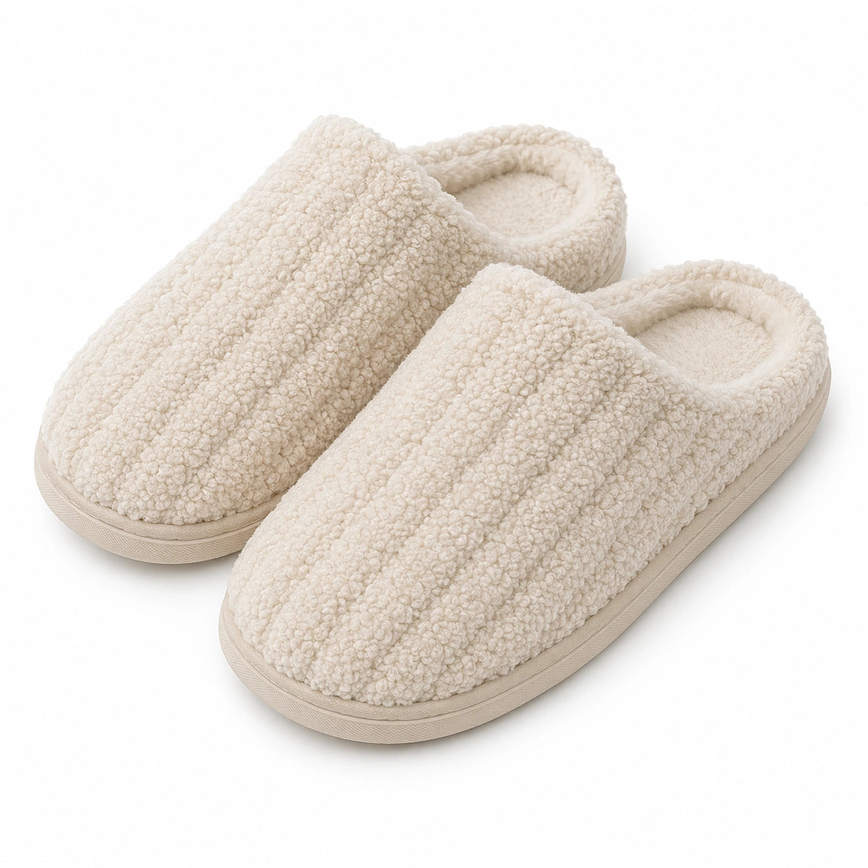 Zapatillas de casa talla 36/37 en tejido borreguito beige con suela antideslizante