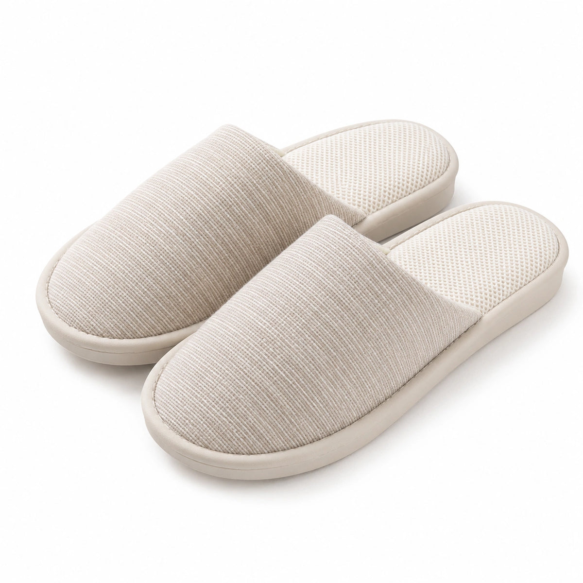 Zapatillas de casa 38/39 de tejido beige con suela sintética - diseño abierto para interior