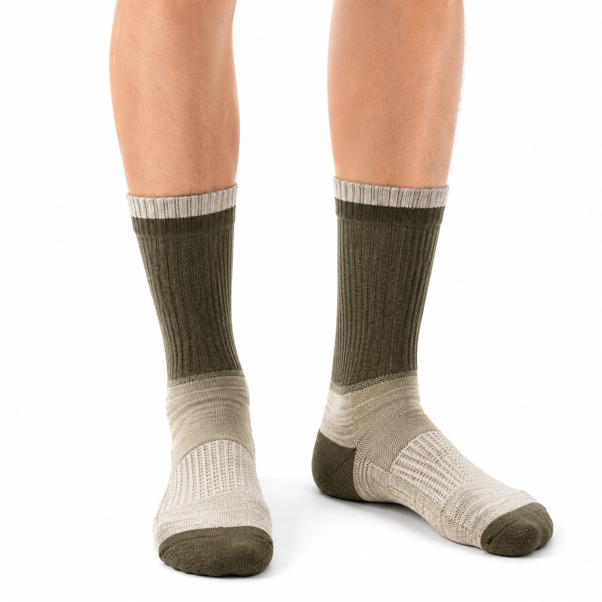 Calcetines deportivos 35-38 de punto verde oliva y beige - estilo acanalado para uso diario