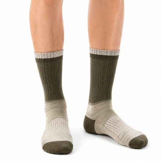 Calcetines deportivos 35-38 de punto verde oliva y beige - estilo acanalado para uso diario