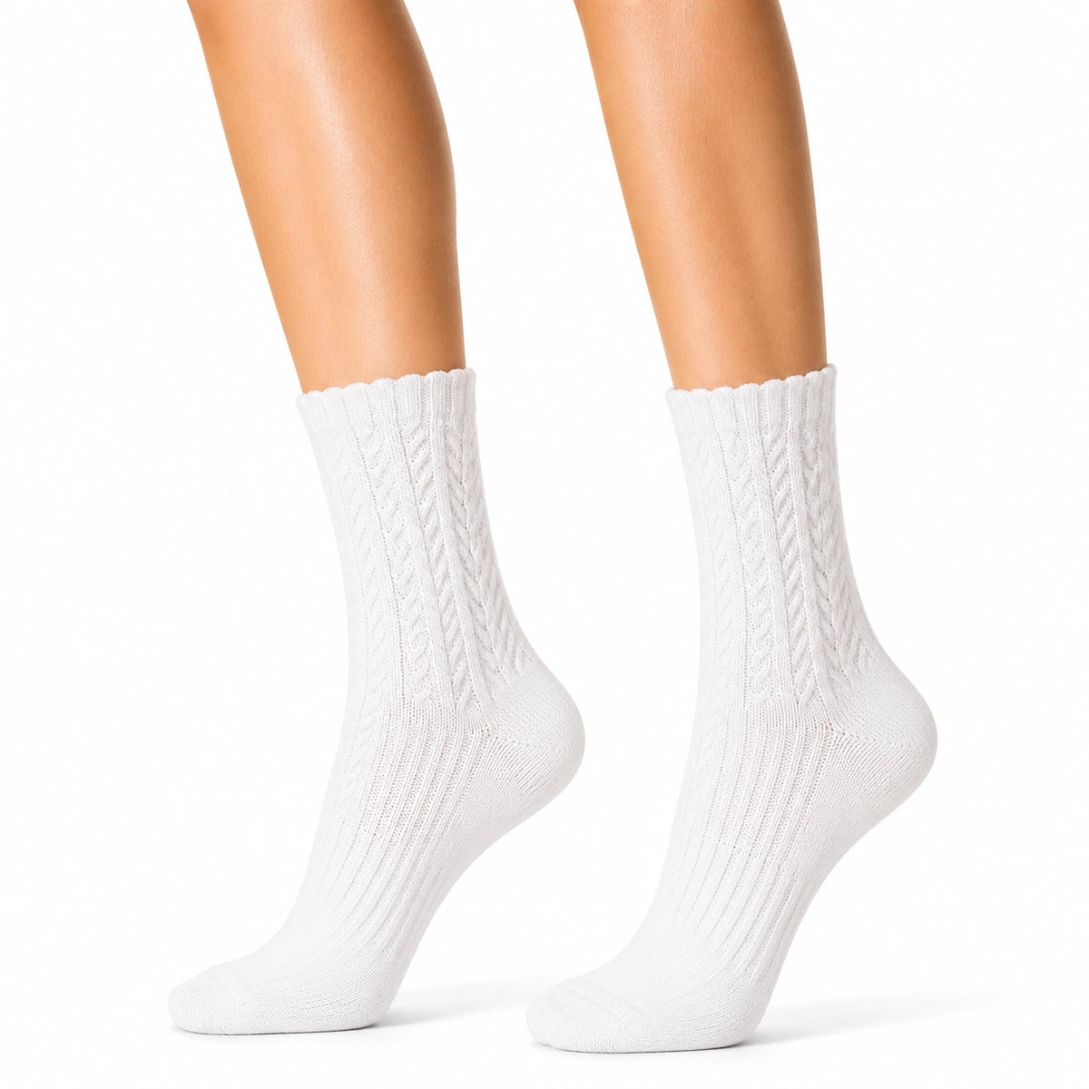 Calcetines de media caña talla 39-42 blancos de punto trenzado