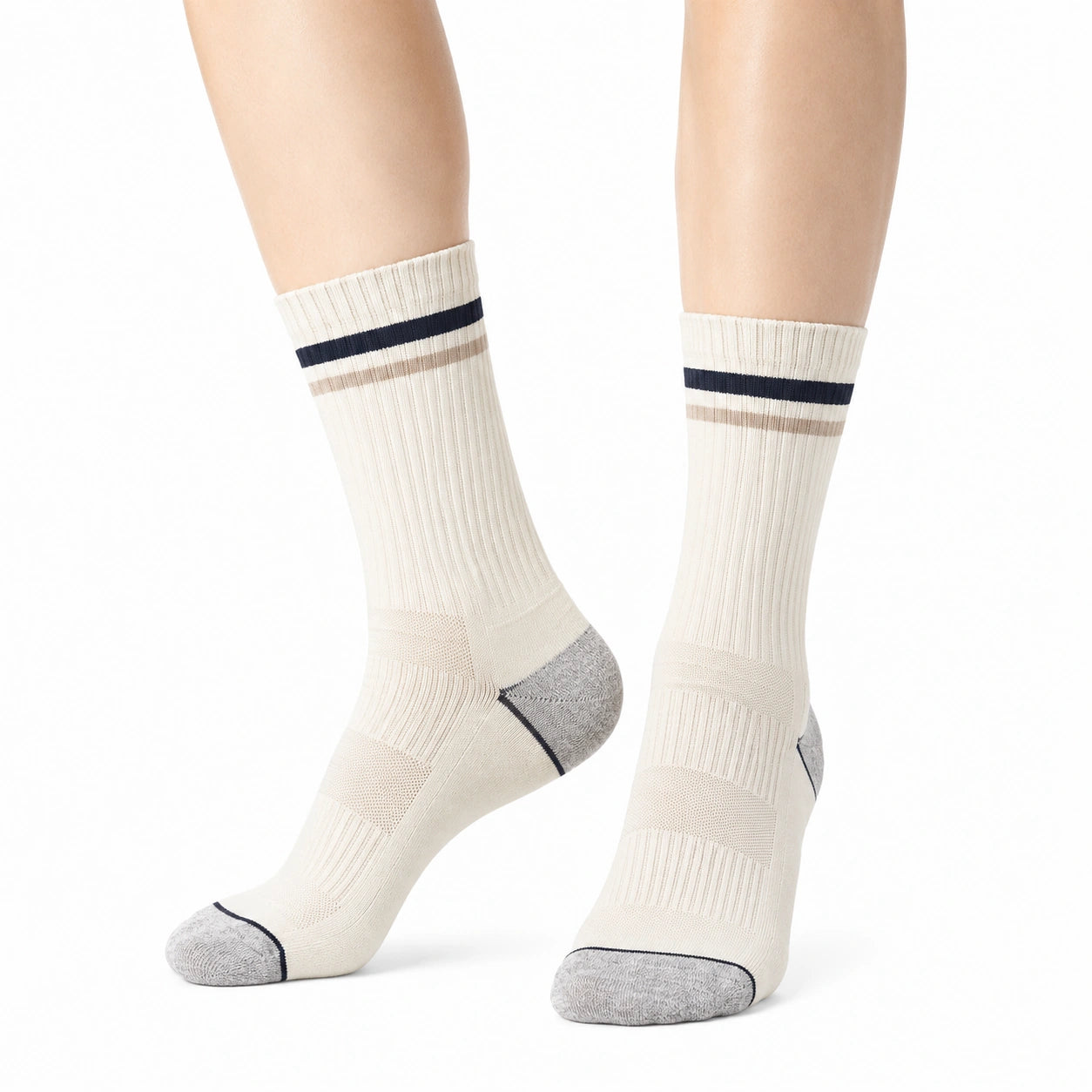 Calcetines deportivos 43-46 de punto crema con rayas para uso diario