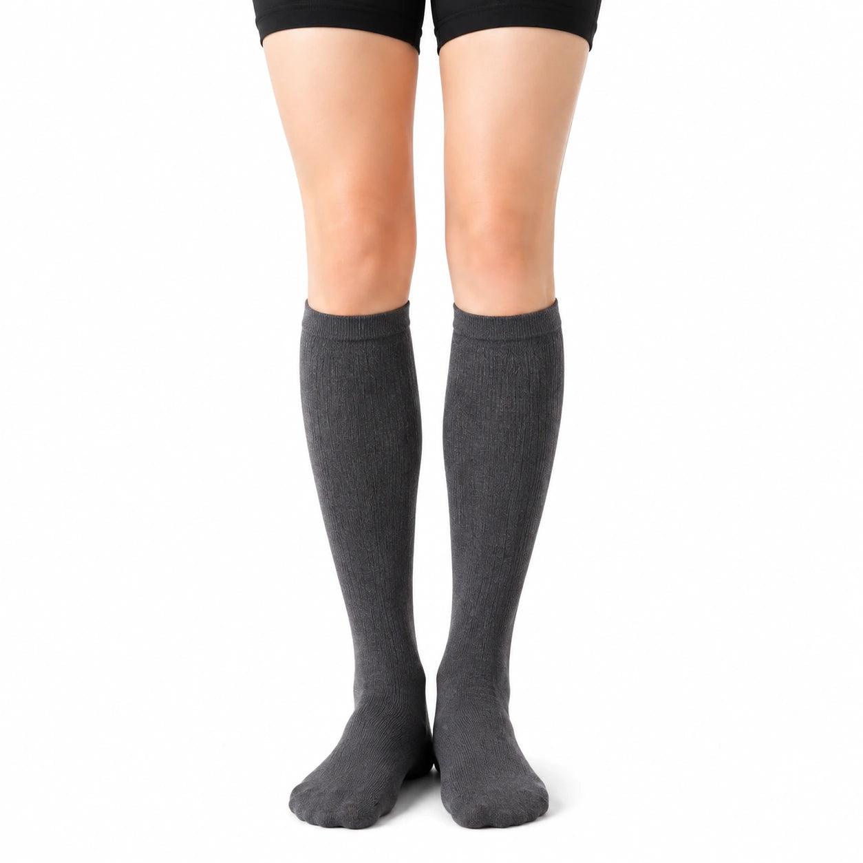 Calcetines hasta la rodilla talla 35-38 gris oscuro de punto acanalado para uso diario