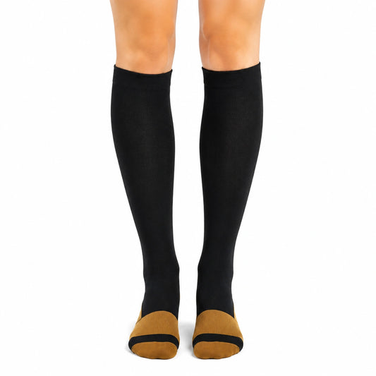 Calcetines hasta la rodilla talla 35-38 de punto negro y mostaza para uso diario