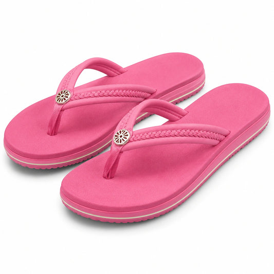 Chanclas de dedo talla 36/37 rosas con suela de espuma y tiras trenzadas para playa