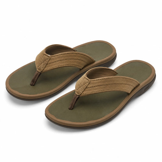 Chanclas talla 36/37 en textil verde y marrón con suela antideslizante