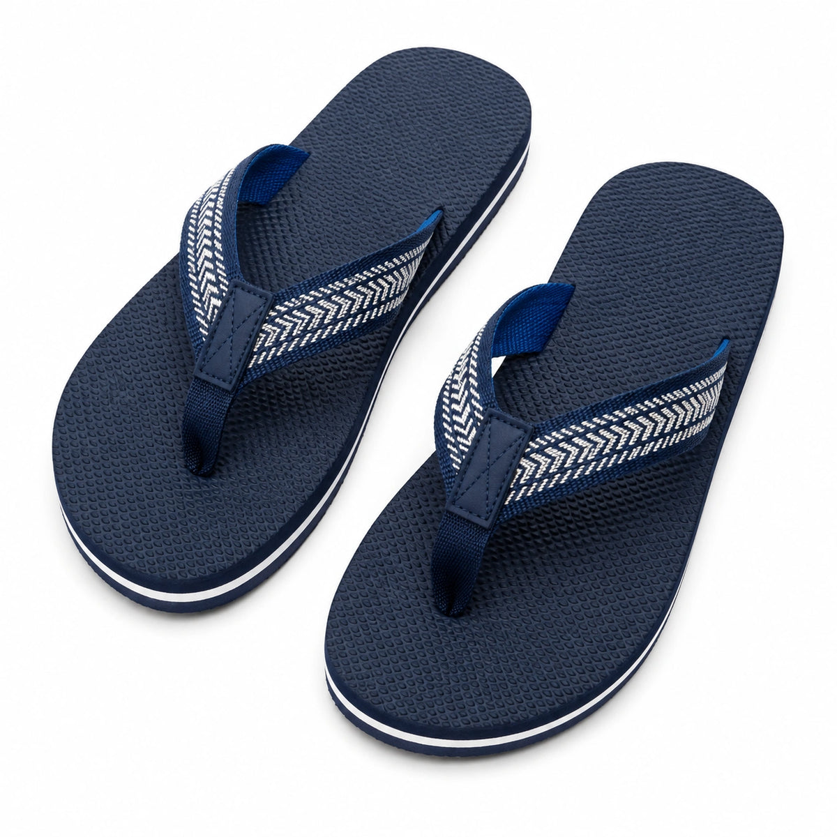 Chanclas 38/39 de goma azul marino con tiras textiles - estilo casual para playa