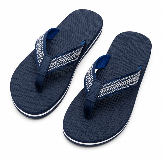 Chanclas 38/39 de goma azul marino con tiras textiles - estilo casual para playa