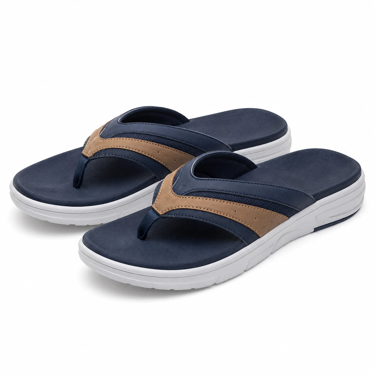 Chanclas talla 40/41 de material sintético azul marino y beige con suela blanca para uso casual