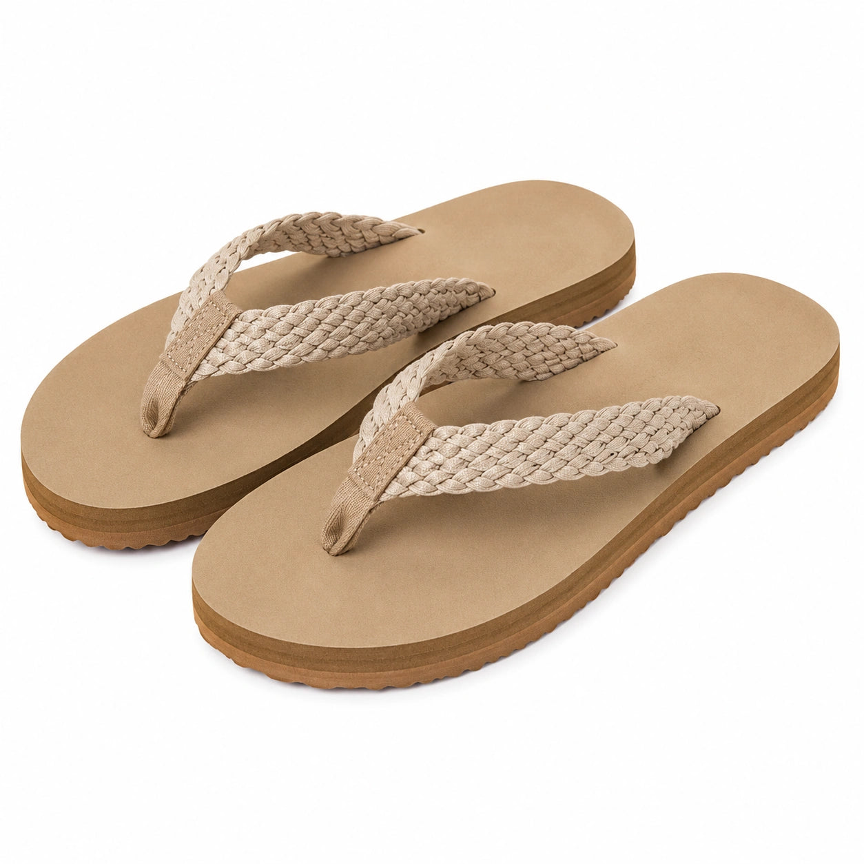 Chanclas 40/41 beige con tiras trenzadas textiles y suela sintética antideslizante - estilo casual