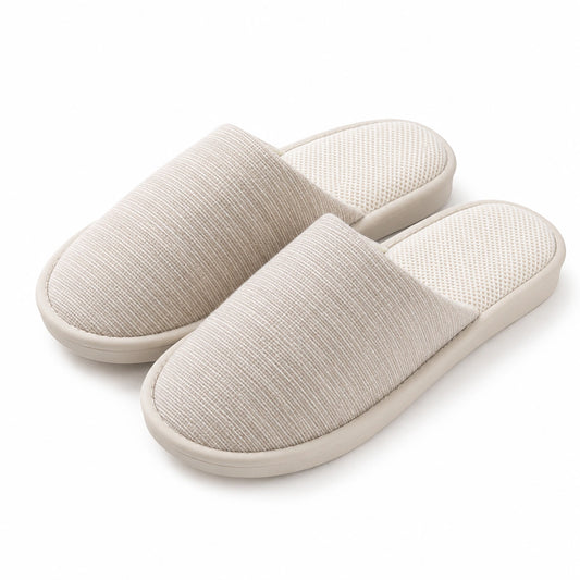 Zapatillas de casa 38/39 de tejido beige con suela sintética - diseño abierto para interior