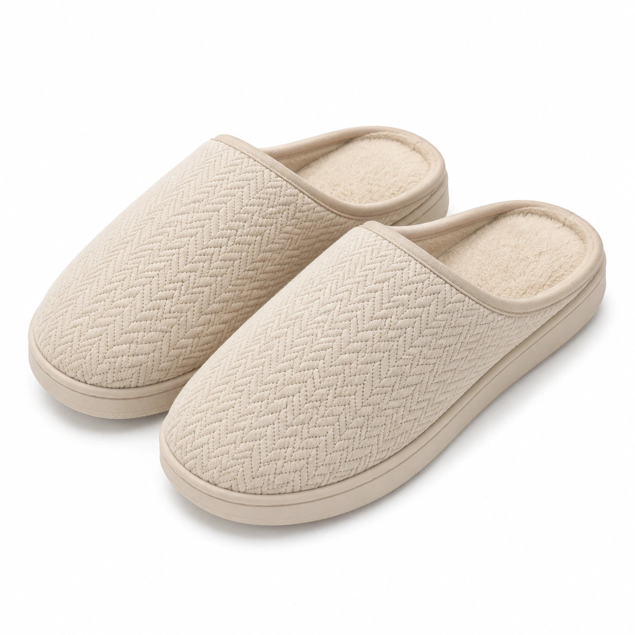 Zapatillas de casa talla 40/41 de textil beige con interior suave y suela elevada